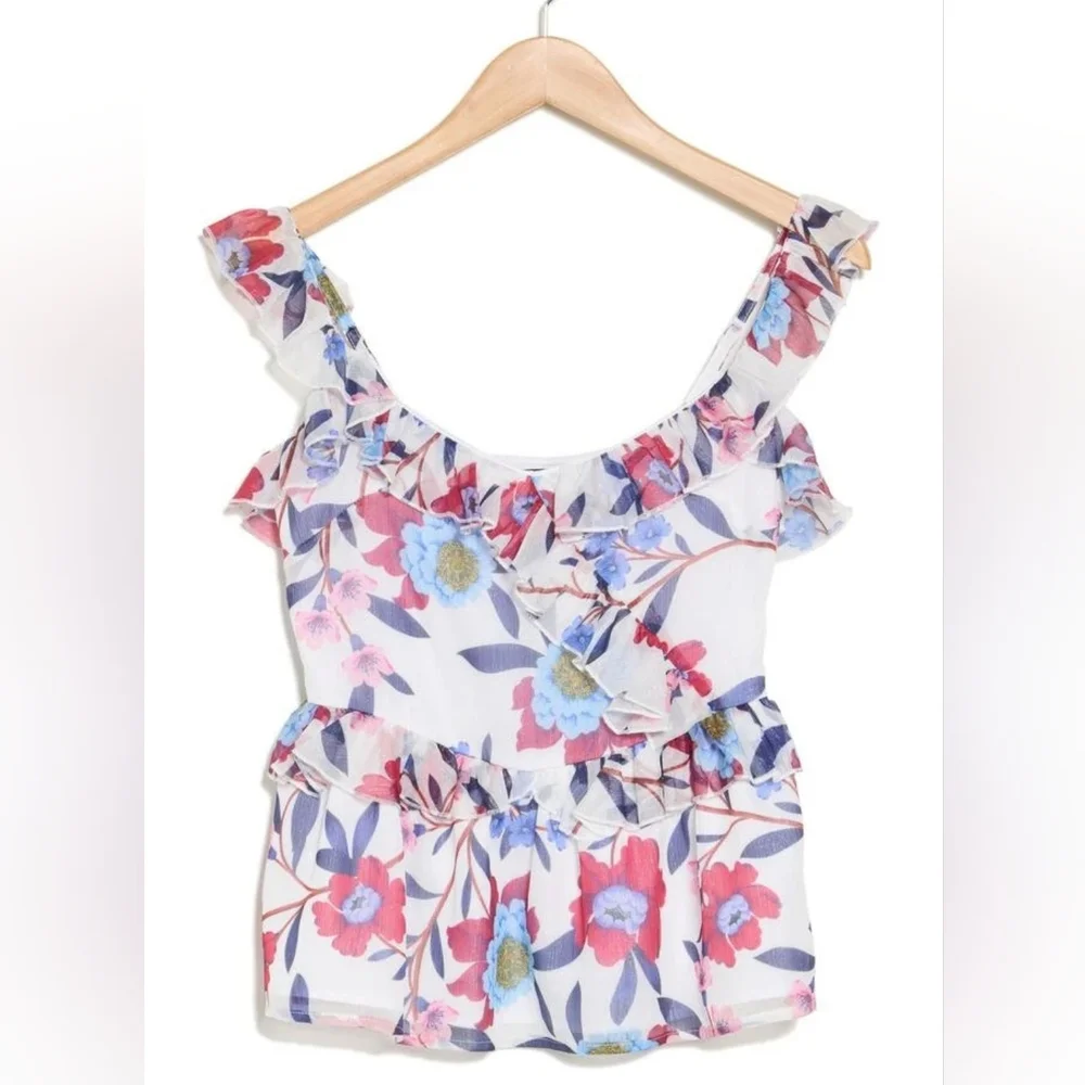 French Connection Aden Bai Lurex Cami Top Cerise Size 6 Red, Blue, White - Picture 1 of 11